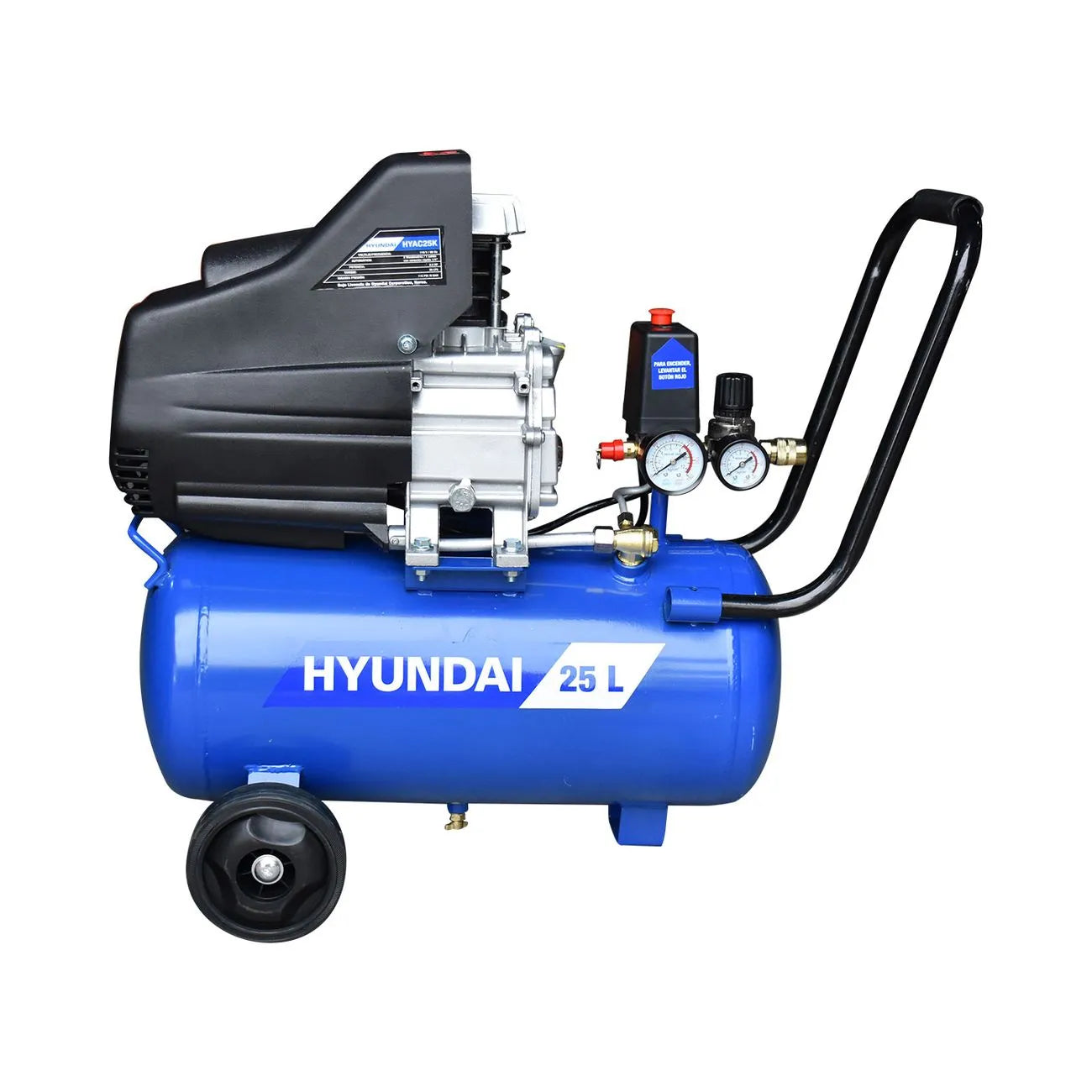 Kit Compresor De Aire Motor Electrico 2.5Hp 110V Capacidad De 25L Y Presion Maxima De 115Psi Con Pistola De Gravedad Y Manguera De 3m HYUNDAI HYAC25K