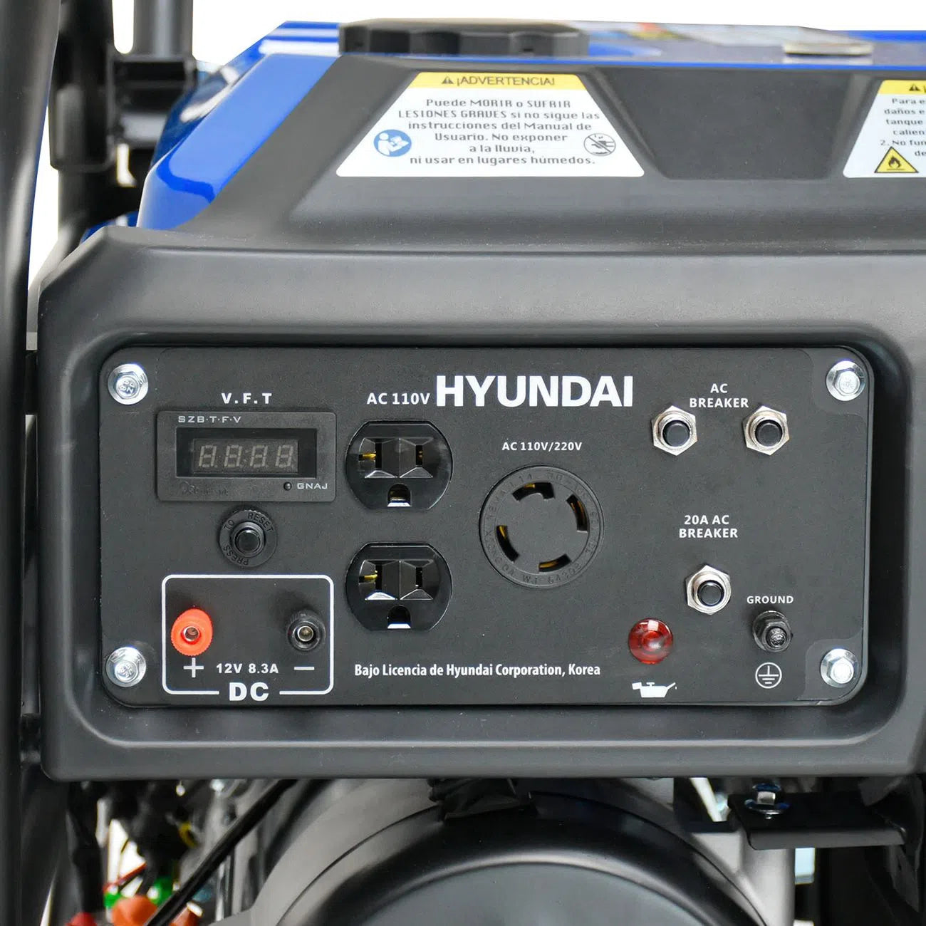 Generador Motor A Gasolina 15Hp Potencia Maxima 7200W Potencia Nominal 6500W 110V/220V HYUNDAI HYE7250